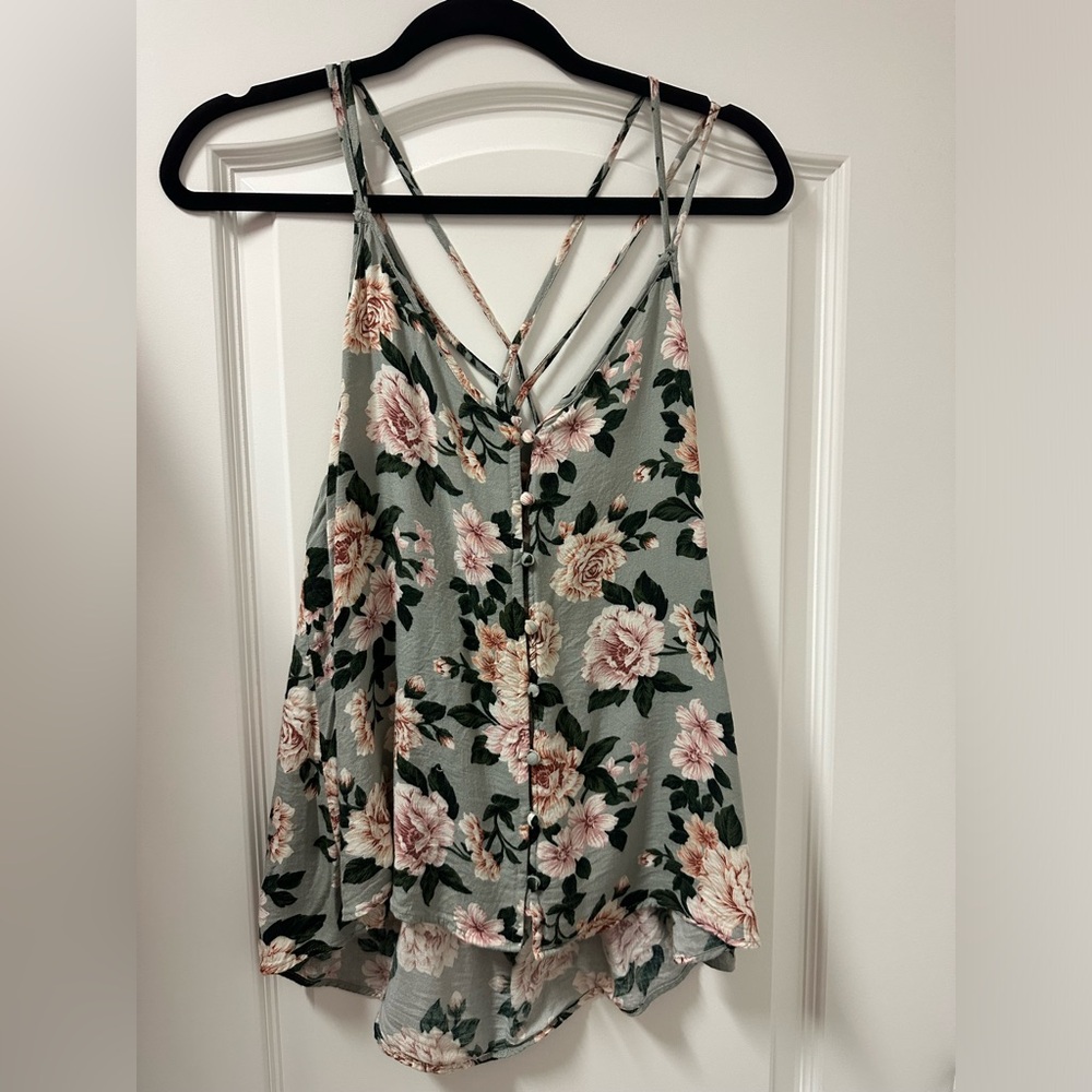 American Eagle Outfitters Sage Green Floral Button-Front Camisole